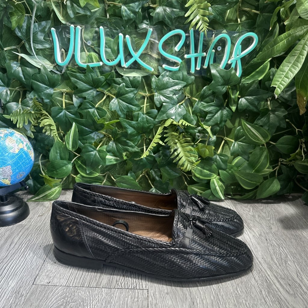 Bally Mens Loafers Tassel Dark Black Woven Leather Us 11 M